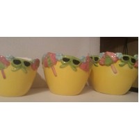 Flower Pots pottery 3 pc Set  Sunny Yellow  Decor  NEW   223091315961